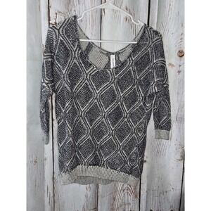 Women's Y2K Aeropostale Sweater 3/4 Sleeve Knit Top Black/Gray 100% Cotton Sz S